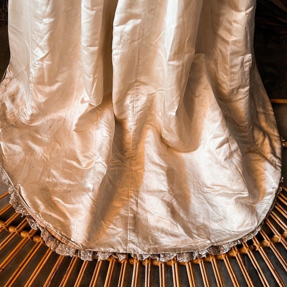 Antique 1830's Silk :Couture Wedding Gown Double Puff Sleeve Corset Bodice XXS - Picture 5 of 12